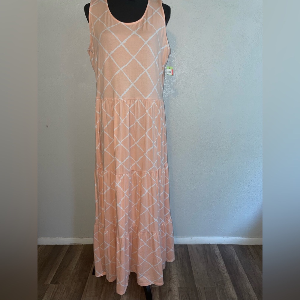 Lands' End Peach Maxi Dress with White Diamond Lattice